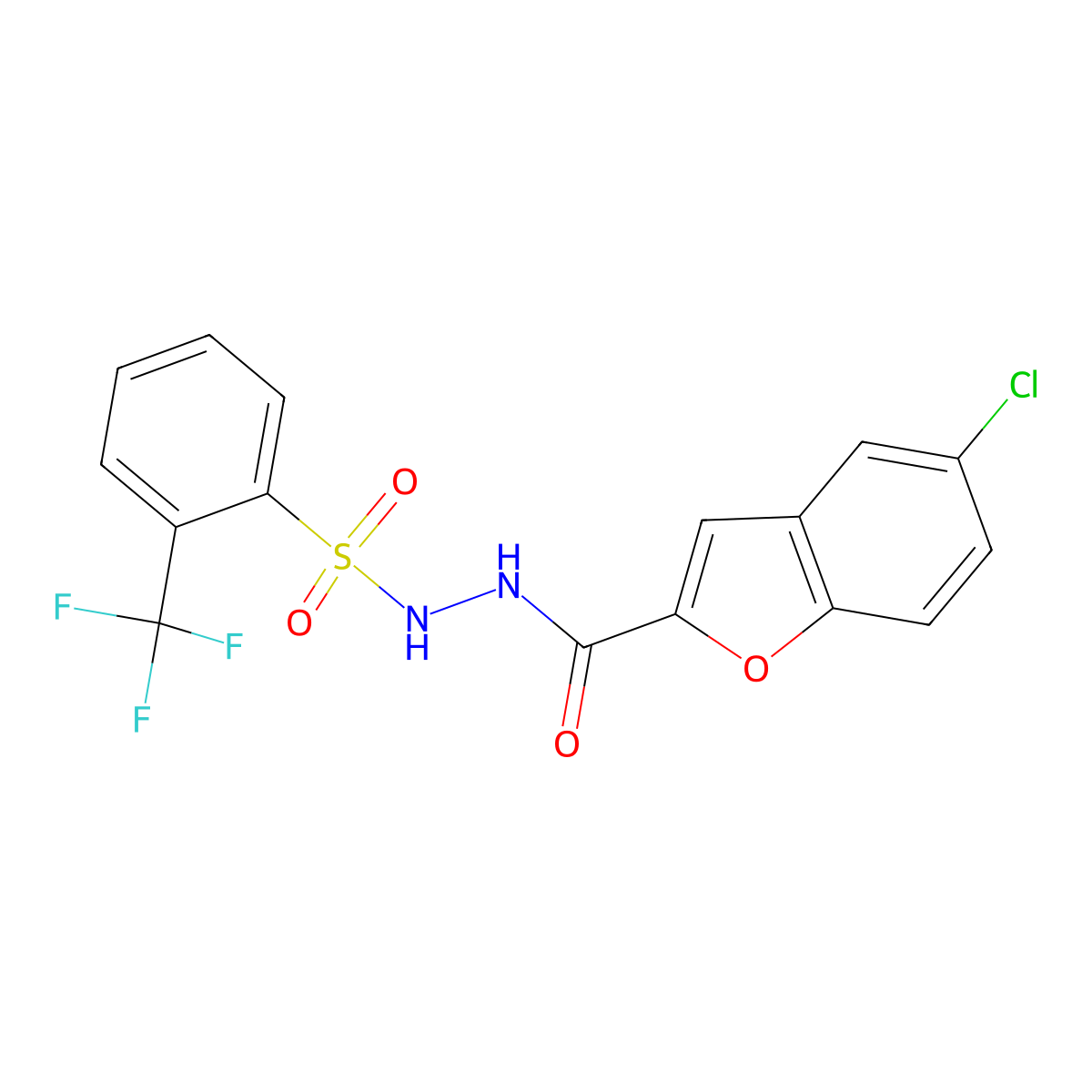 N'-(5-chlorobenzofuran-2-carbonyl)-2-(trifluoromethyl)benzenesulfonohydrazide molecular structure, CAS 406191-34-2