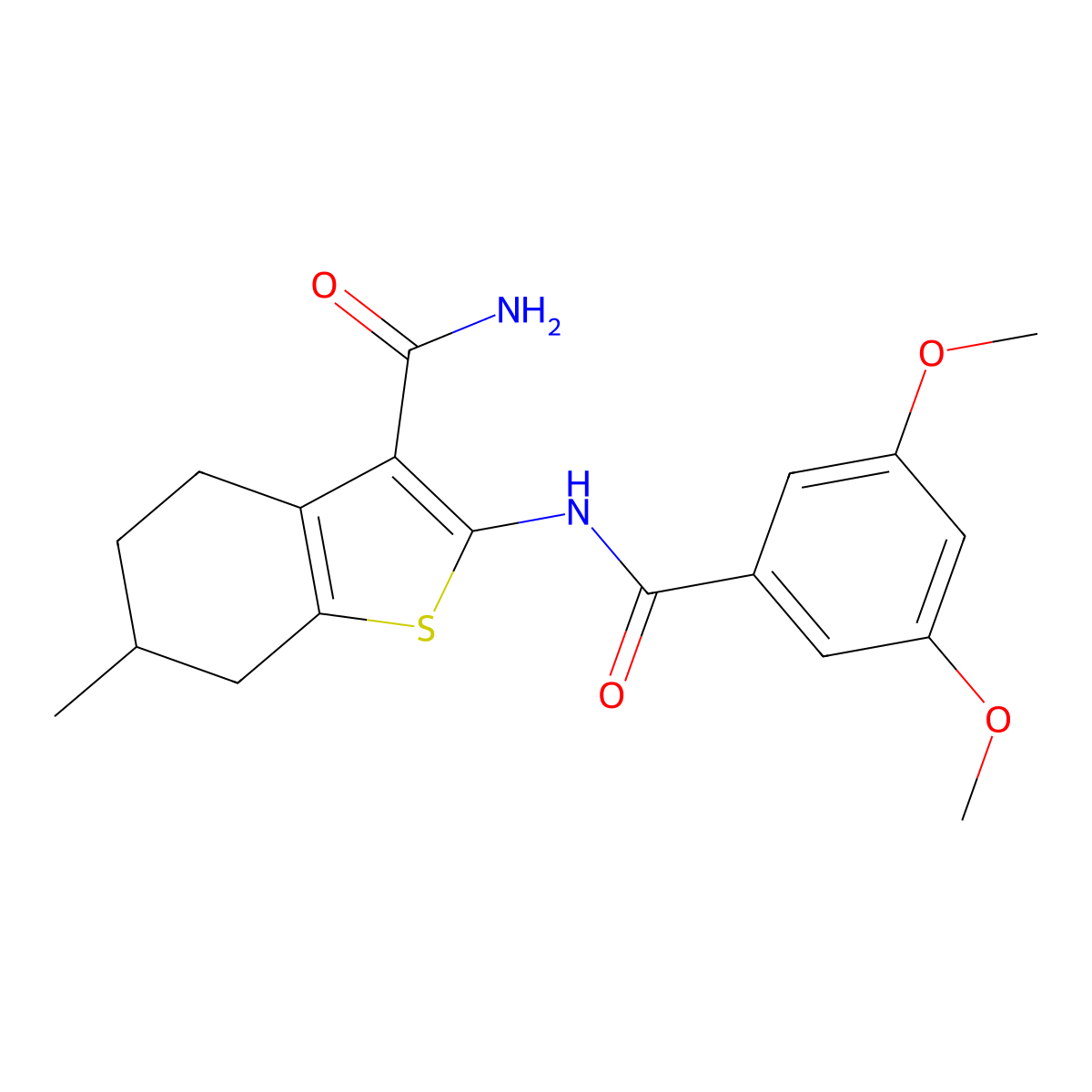 2-(3,5-Dimethoxybenzamido)-6-methyl-4,5,6,7-tetrahydrobenzo[b]thiophene-3-carboxamide molecular structure, CAS 406194-72-7