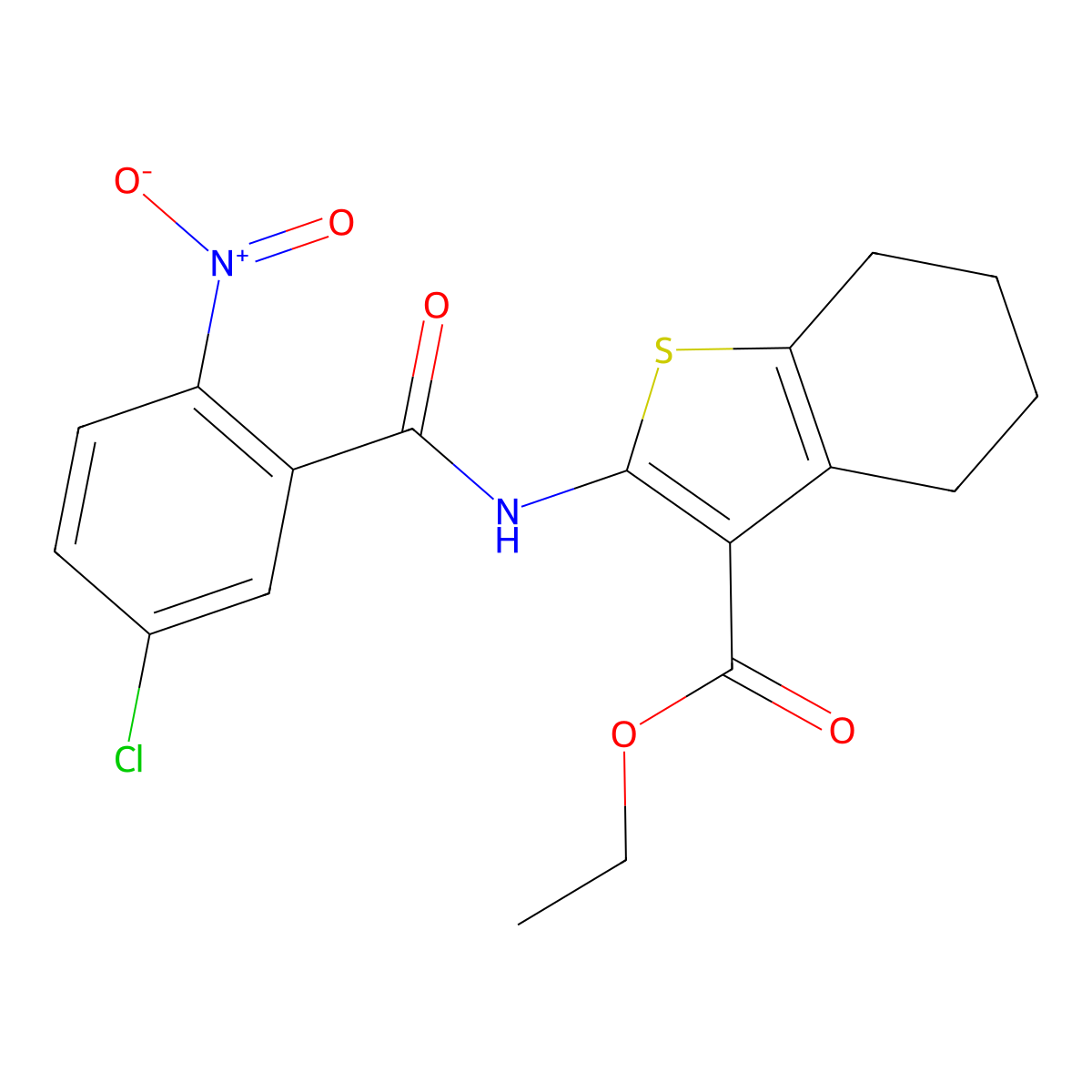 Ethyl 2-[(5-chloro-2-nitrobenzoyl)amino]-4,5,6,7-tetrahydro-1-benzothiophene-3-carboxylate molecular structure, CAS 406194-85-2