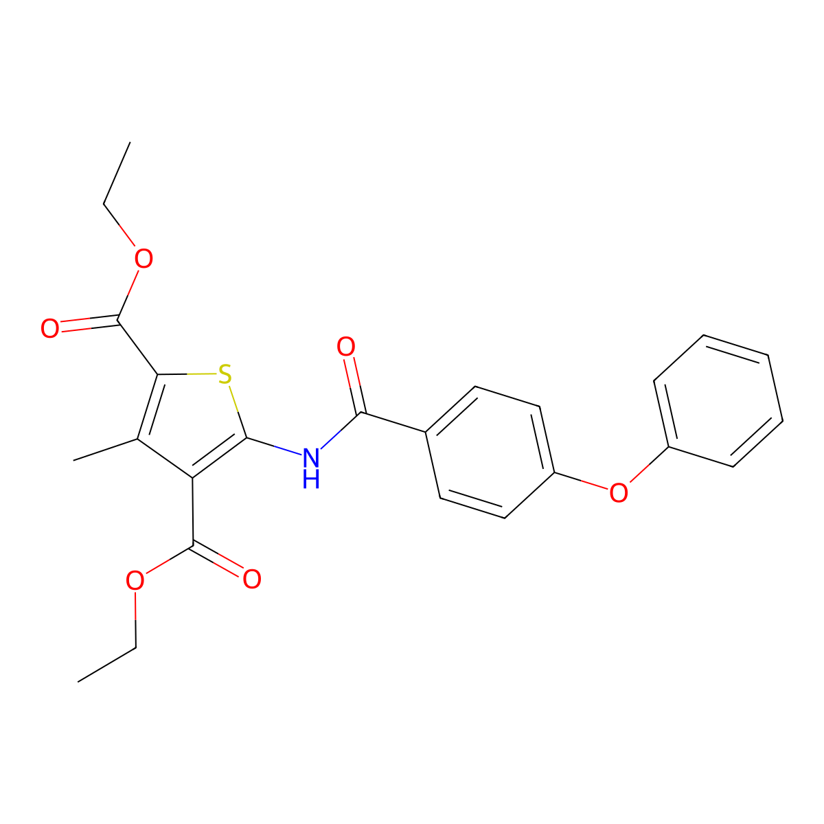 Diethyl 3-methyl-5-(4-phenoxybenzamido)thiophene-2,4-dicarboxylate molecular structure, CAS 406194-90-9
