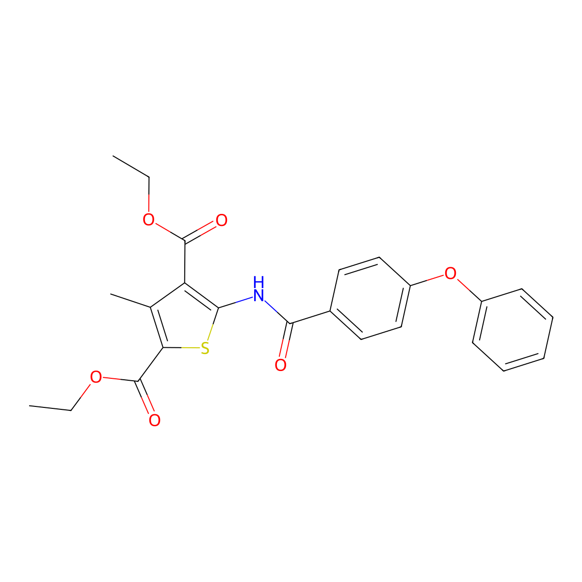 Diethyl 3-methyl-5-(4-phenoxybenzamido)thiophene-2,4-dicarboxylate molecular structure, CAS 406194-90-9