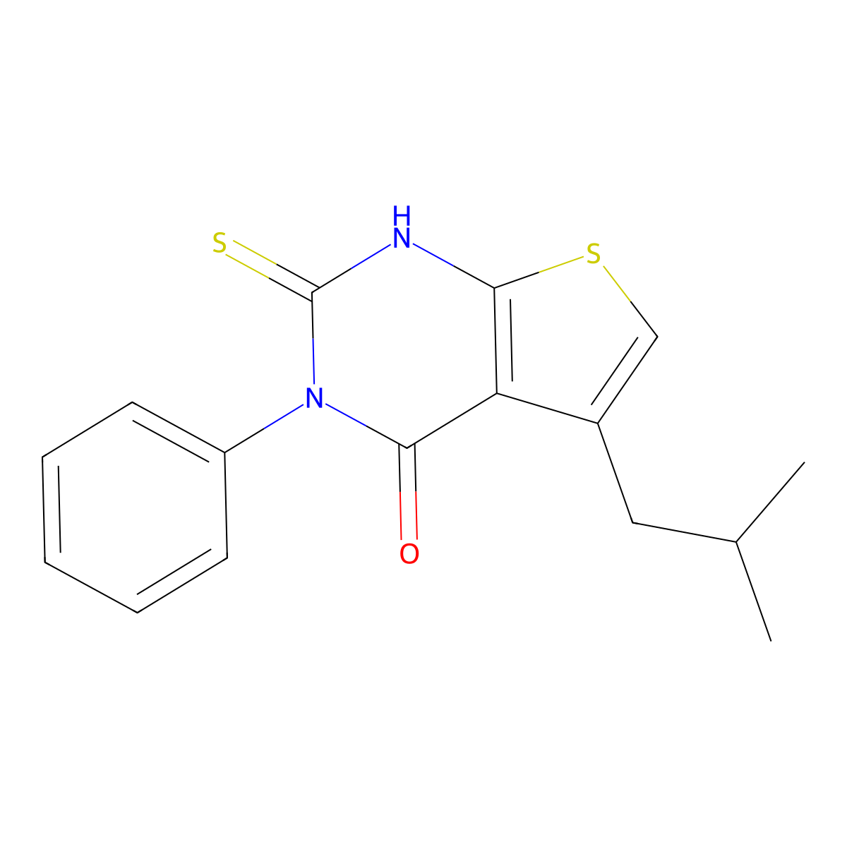 5-isobutyl-3-phenyl-2-thioxo-2,3-dihydrothieno[2,3-d]pyrimidin-4(1H)-one molecular structure, CAS 406199-73-3