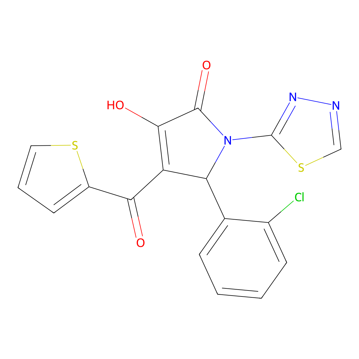 5-(2-chlorophenyl)-3-hydroxy-1-(1,3,4-thiadiazol-2-yl)-4-(thiophene-2-carbonyl)-1,5-dihydro-2H-pyrrol-2-one molecular structure, CAS 406199-93-7