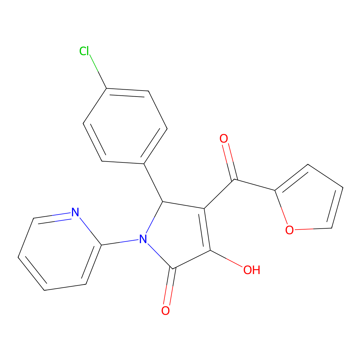 5-(4-chlorophenyl)-4-(furan-2-carbonyl)-3-hydroxy-1-(pyridin-2-yl)-1H-pyrrol-2(5H)-one molecular structure, CAS 406200-51-9