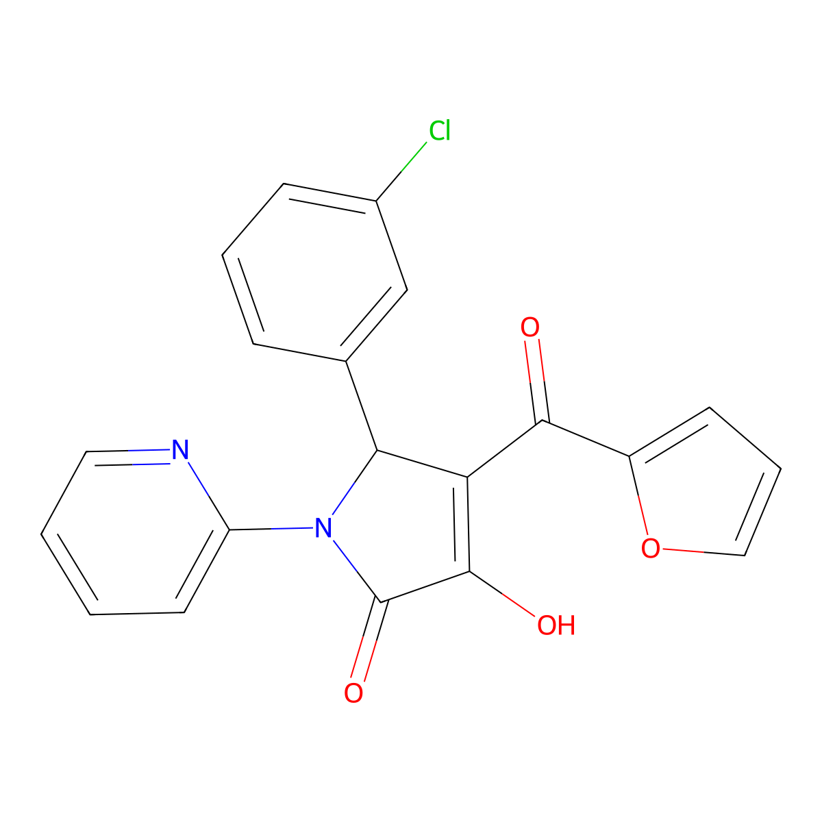 5-(3-chlorophenyl)-4-(furan-2-carbonyl)-3-hydroxy-1-(pyridin-2-yl)-2,5-dihydro-1H-pyrrol-2-one molecular structure, CAS 406200-58-6