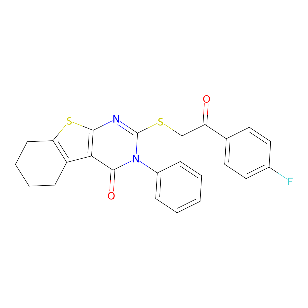 [1]Benzothieno[2,3-d]pyrimidin-4(3H)-one, 2-[[2-(4-fluorophenyl)-2-oxoethyl]thio]-5,6,7,8-tetrahydro-3-phenyl- molecular structure, CAS 406200-92-8