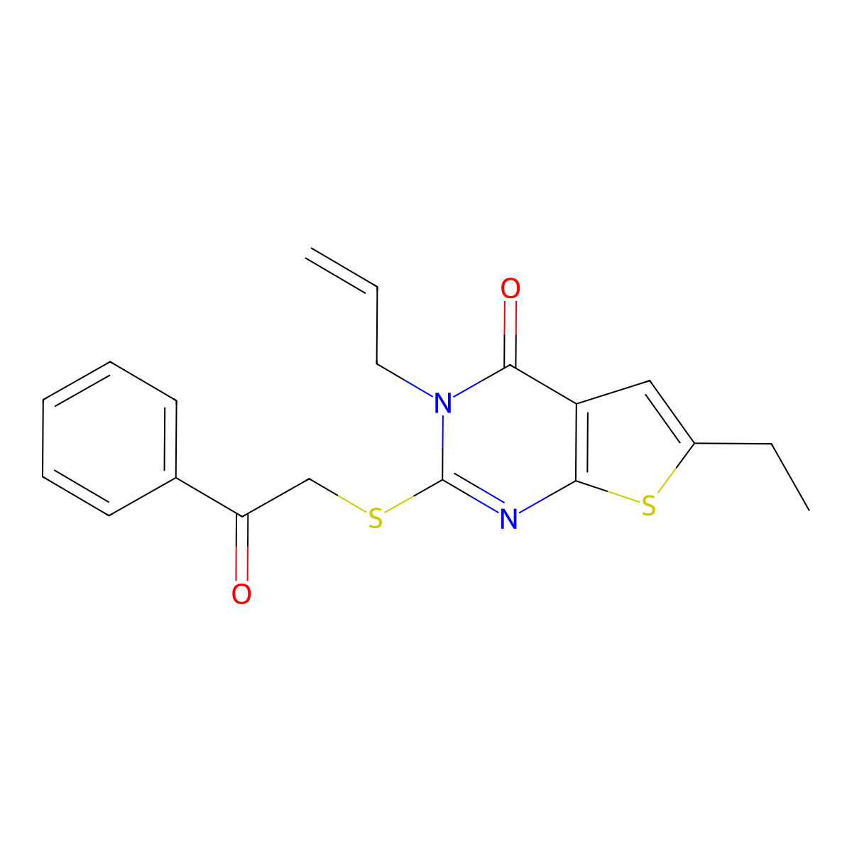 6-ethyl-2-[(2-oxo-2-phenylethyl)sulfanyl]-3-(prop-2-en-1-yl)thieno[2,3-d]pyrimidin-4(3H)-one molecular structure, CAS 406200-97-3