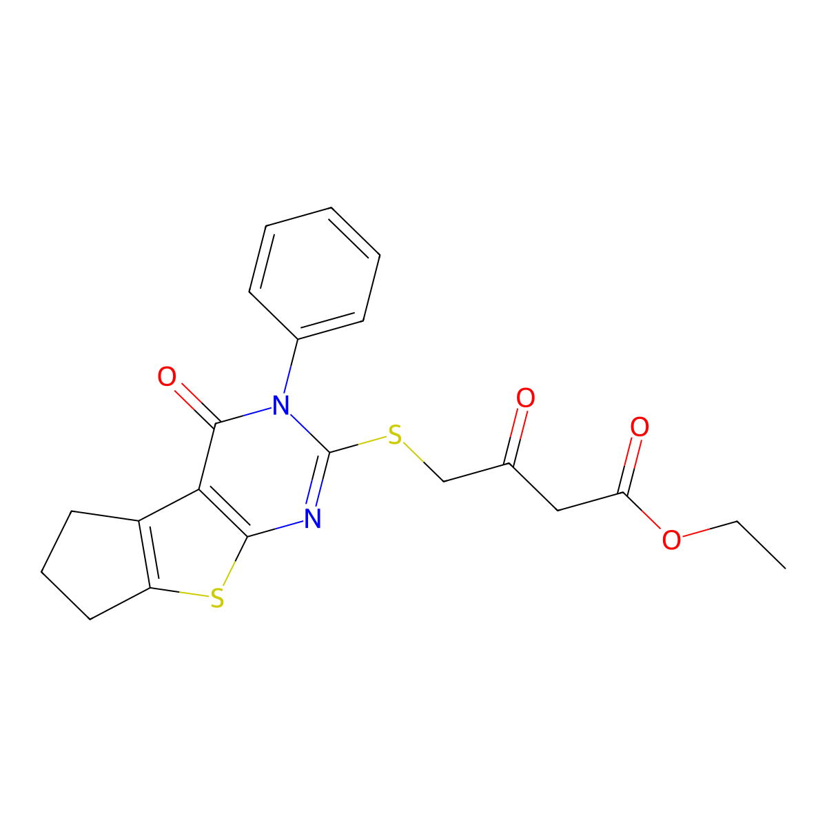 Ethyl 3-oxo-4-({12-oxo-11-phenyl-7-thia-9,11-diazatricyclo[6.4.0.0^{2,6}]dodeca-1(8),2(6),9-trien-10-yl}sulfanyl)butanoate molecular structure, CAS 406200-99-5