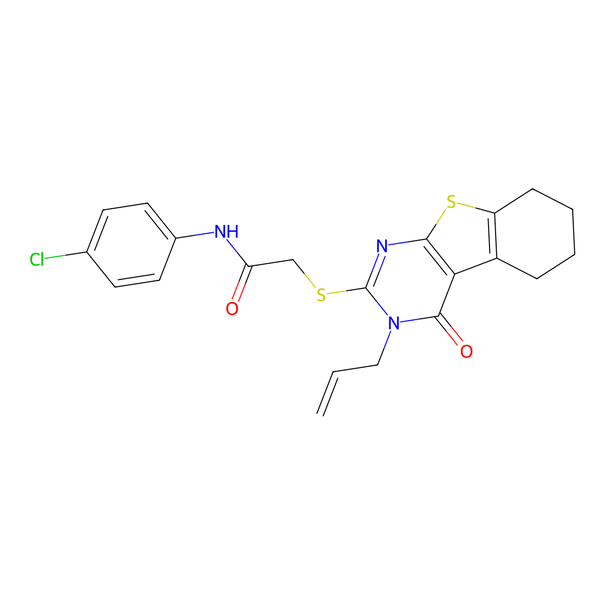 2-[(3-allyl-4-oxo-3,4,5,6,7,8-hexahydro[1]benzothieno[2,3-d]pyrimidin-2-yl)sulfanyl]-N-(4-chlorophenyl)acetamide molecular structure, CAS 406201-00-1