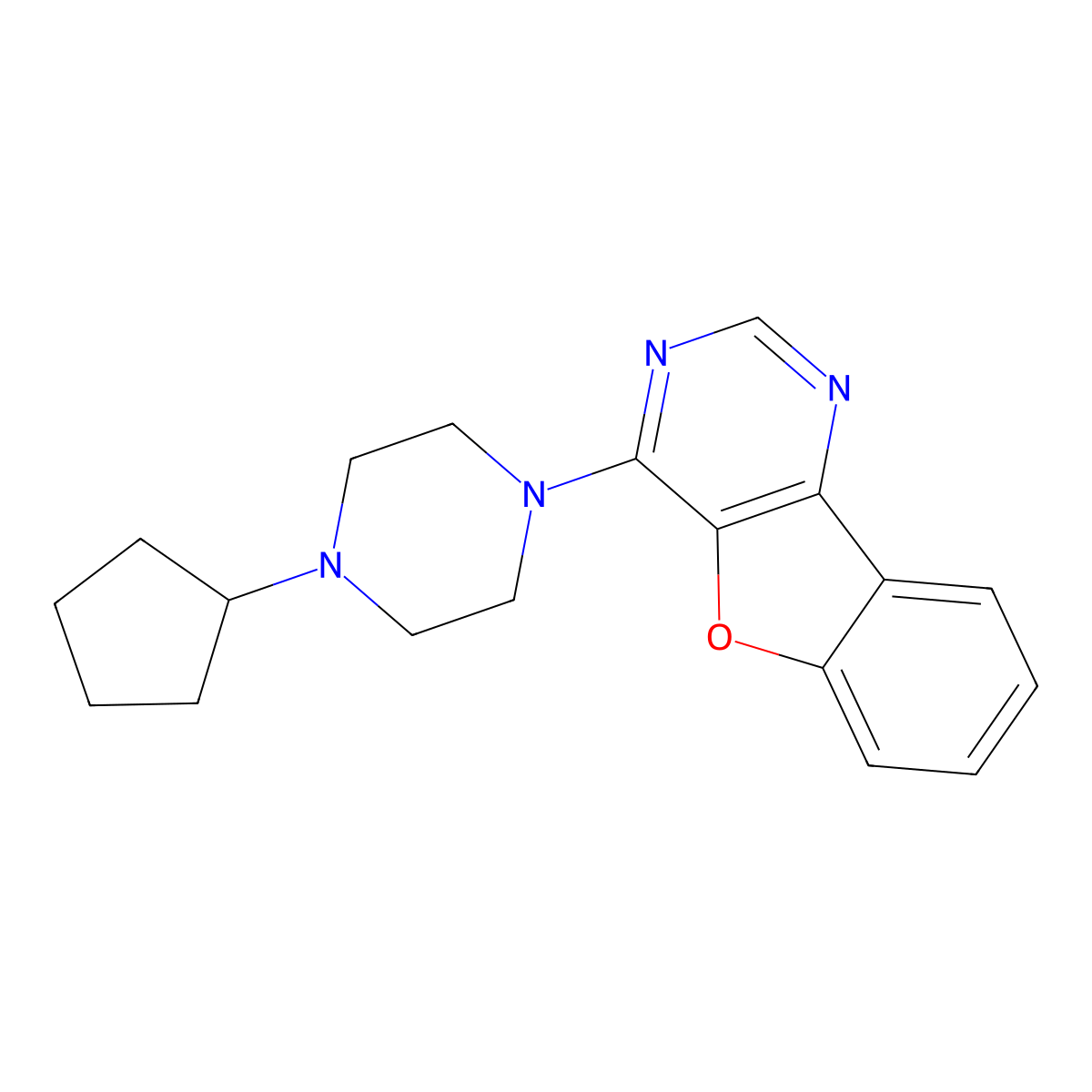 4-(4-Cyclopentylpiperazin-1-yl)-[1]benzofuro[3,2-d]pyrimidine molecular structure, CAS 406201-03-4