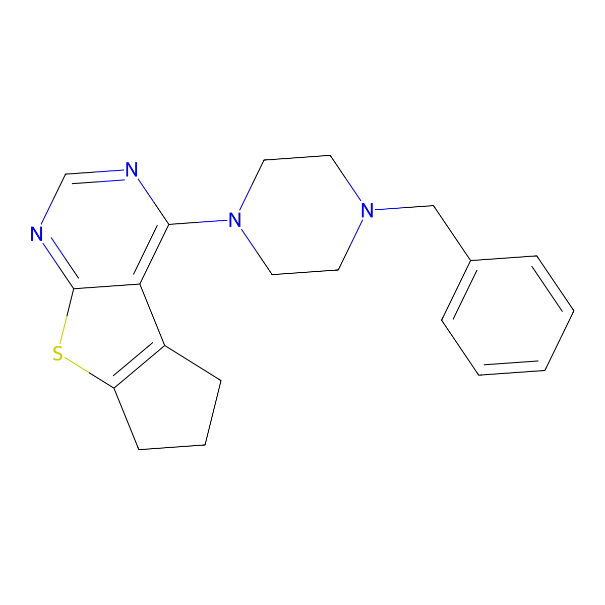 4-(4-benzylpiperazin-1-yl)-6,7-dihydro-5H-cyclopenta[4,5]thieno[2,3-d]pyrimidine molecular structure, CAS 406201-36-3