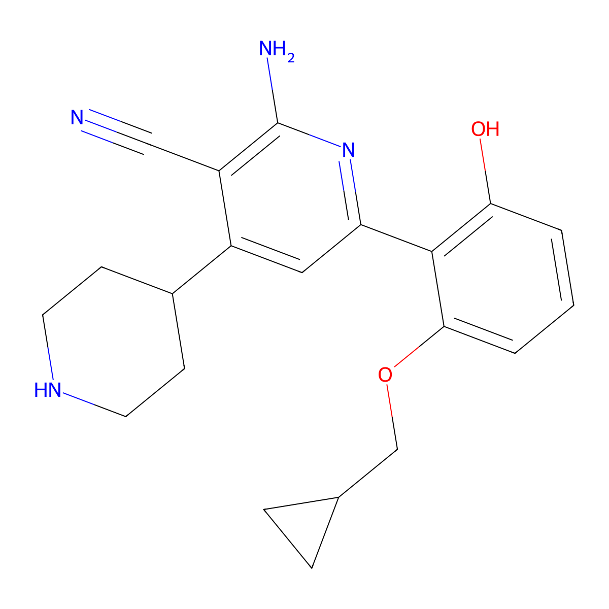 2-Amino-6-(2-(cyclopropylmethoxy)-6-hydroxyphenyl)-4-piperidin-4-yl nicotinonitrile molecular structure, CAS 406208-42-2