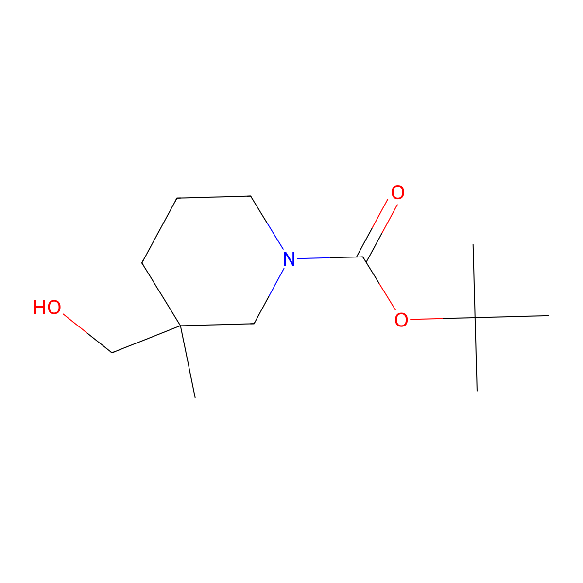 Tert-butyl 3-(hydroxymethyl)-3-methylpiperidine-1-carboxylate molecular structure, CAS 406212-48-4