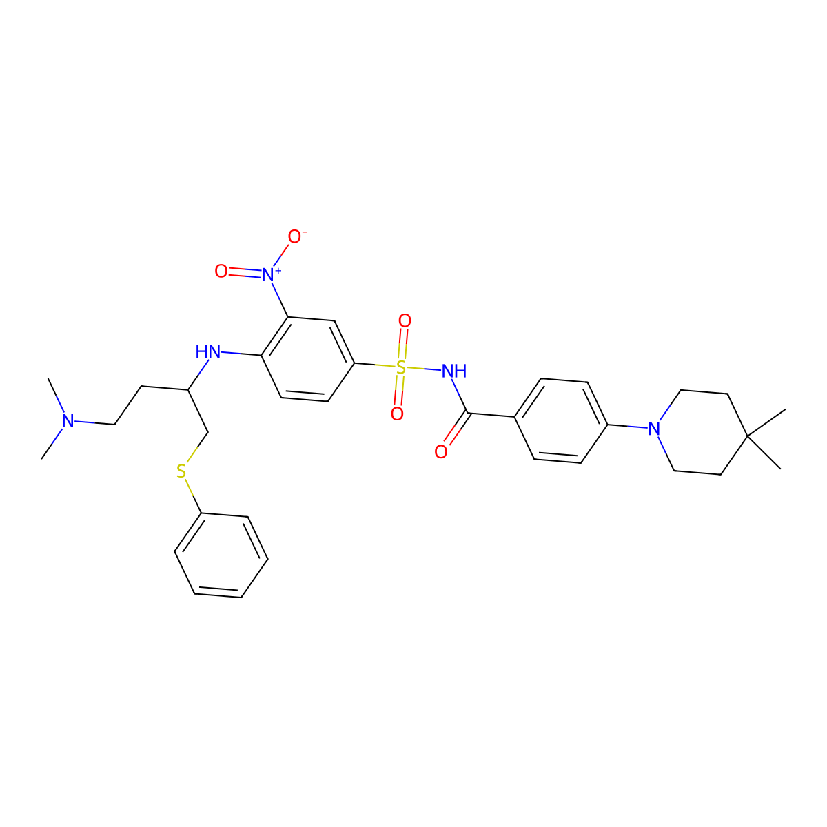 N-[4-[[(2R)-4-(dimethylamino)-1-phenylsulfanylbutan-2-yl]amino]-3-nitrophenyl]sulfonyl-4-(4,4-dimethylpiperidin-1-yl)benzamide molecular structure, CAS 406228-55-5