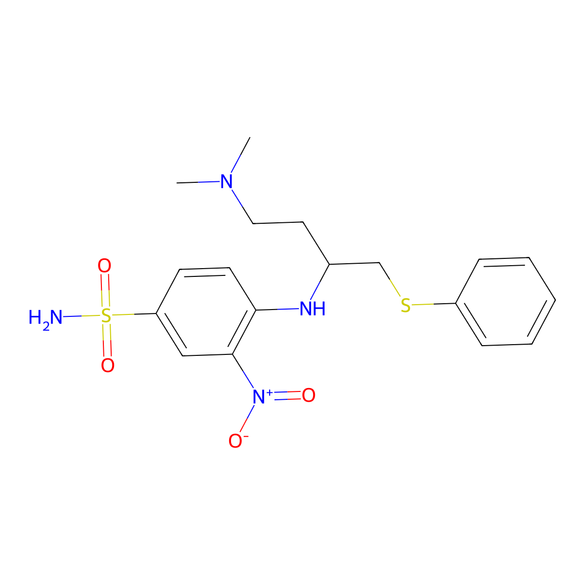 (R)-4-((4-(Dimethylamino)-1-(phenylthio)butan-2-yl)amino)-3-nitrobenzenesulfonamide molecular structure, CAS 406233-35-0
