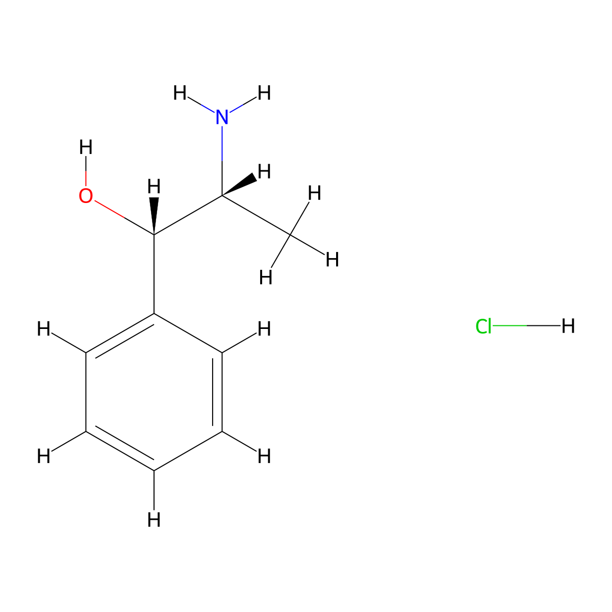 Phenylpropanolamine hydrochloride, (+)- molecular structure, CAS 40626-29-7