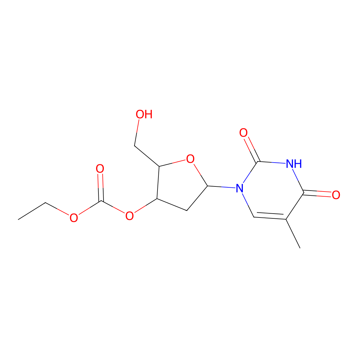 Ethyl ((2r,3s,5r)-2-(hydroxymethyl)-5-(5-methyl-2,4-dioxo-3,4-dihydropyrimidin-1(2h)-yl)tetrahydrofuran-3-yl) carbonate molecular structure, CAS 40631-88-7