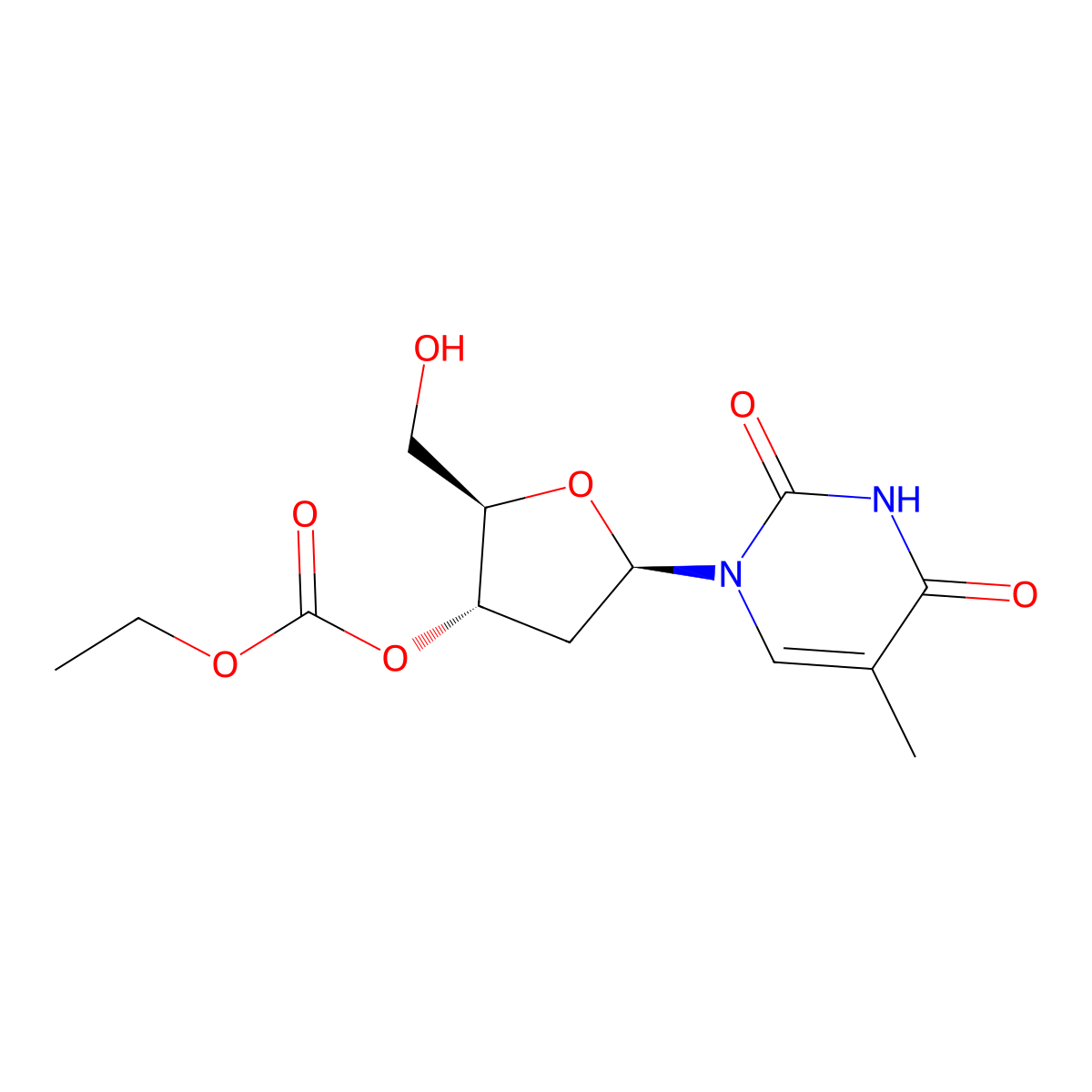 Ethyl ((2r,3s,5r)-2-(hydroxymethyl)-5-(5-methyl-2,4-dioxo-3,4-dihydropyrimidin-1(2h)-yl)tetrahydrofuran-3-yl) carbonate molecular structure, CAS 40631-88-7