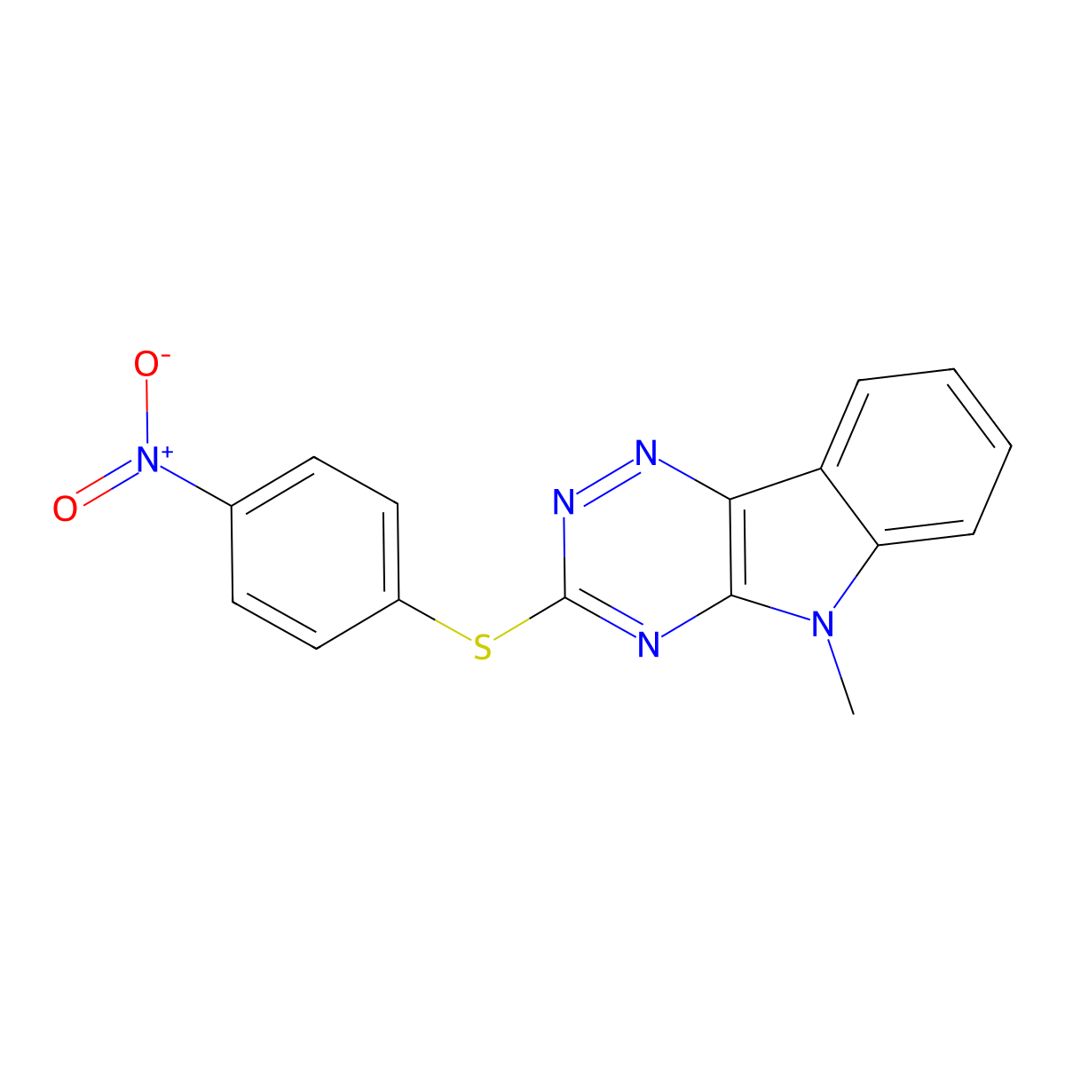 5-Methyl-3-(4-nitrophenyl)sulfanyl-[1,2,4]triazino[5,6-b]indole molecular structure, CAS 4064-52-2