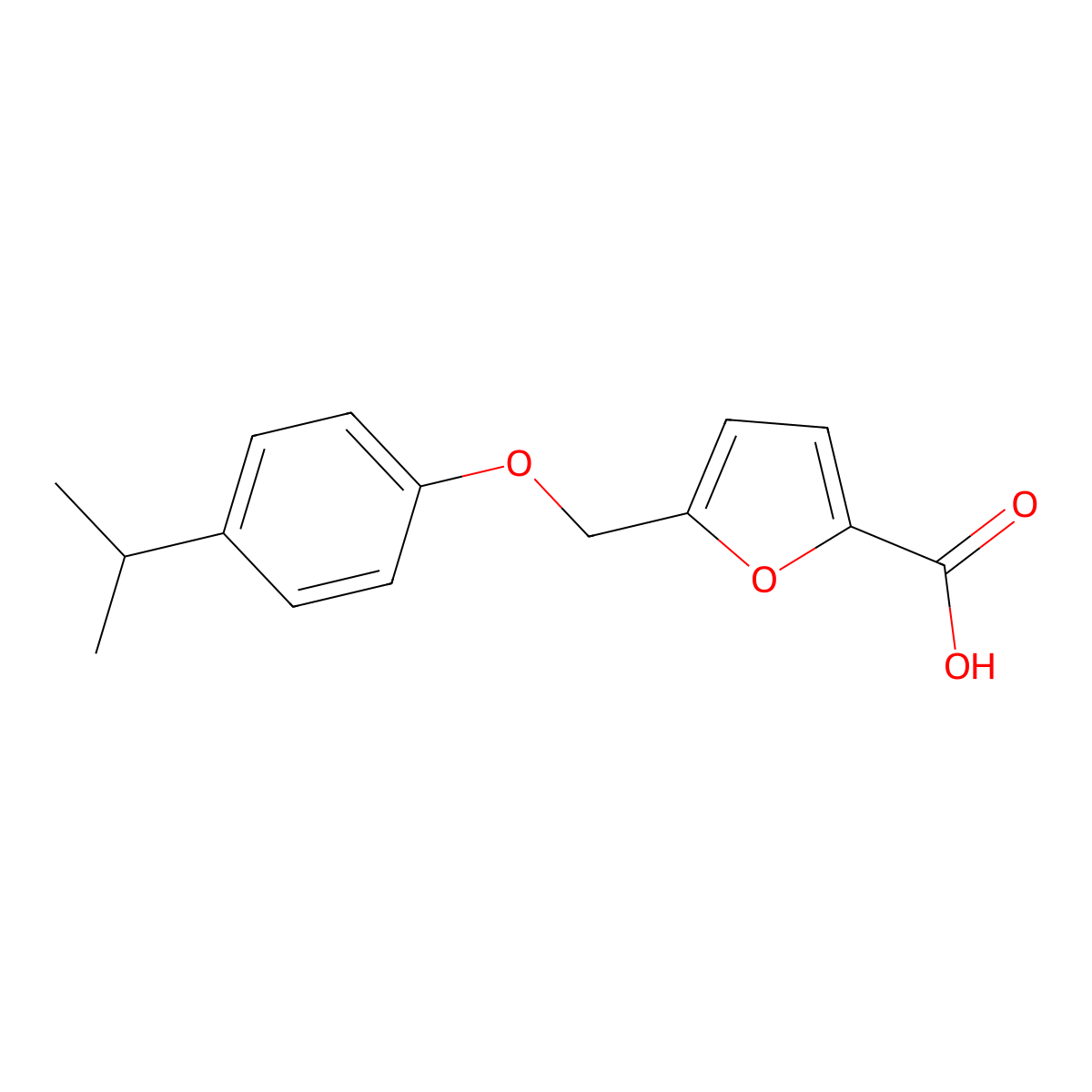 5-((4-(1-Methylethyl)phenoxy)methyl)-2-furancarboxylic acid molecular structure, CAS 406470-58-4