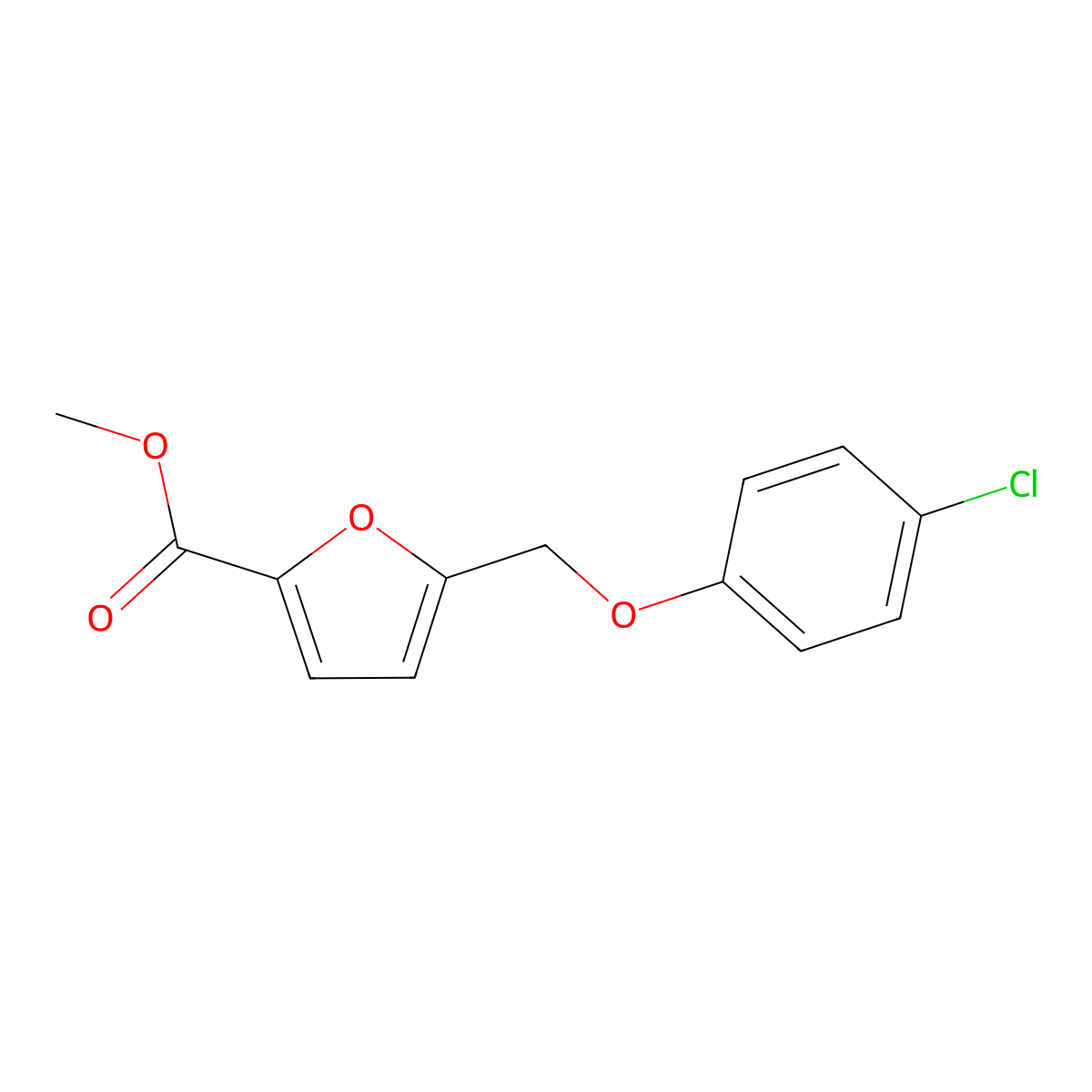 Methyl 5-[(4-chlorophenoxy)methyl]-2-furancarboxylate molecular structure, CAS 406470-68-6