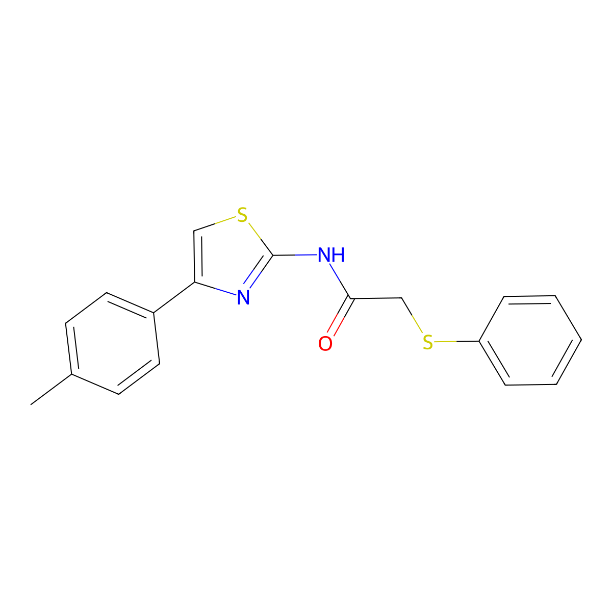 N-[4-(4-methylphenyl)-1,3-thiazol-2-yl]-2-(phenylsulfanyl)acetamide molecular structure, CAS 406471-10-1