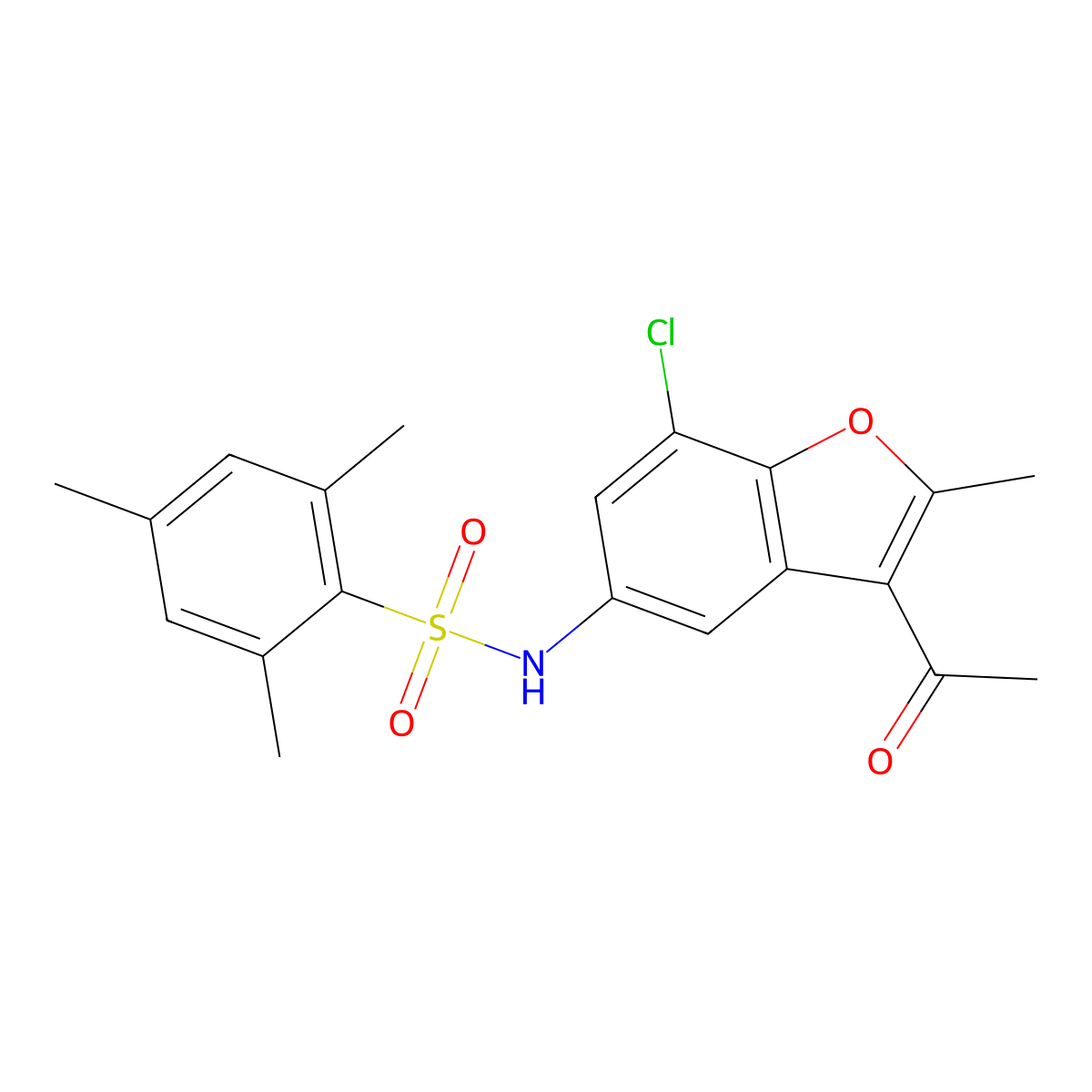 N-(3-acetyl-7-chloro-2-methyl-1-benzofuran-5-yl)-2,4,6-trimethylbenzenesulfonamide molecular structure, CAS 406473-73-2