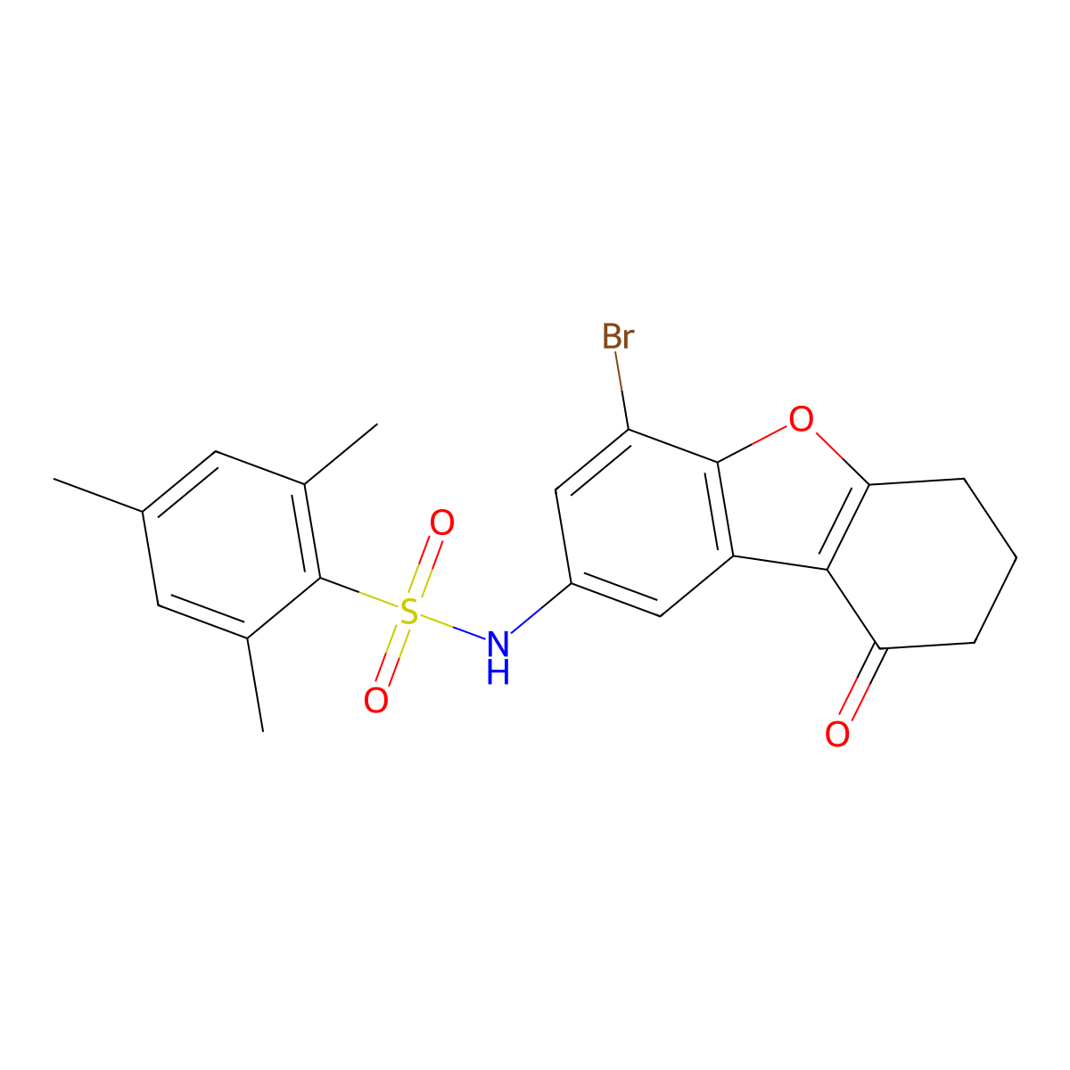N-(4-bromo-9-oxo-7,8-dihydro-6H-dibenzofuran-2-yl)-2,4,6-trimethylbenzenesulfonamide molecular structure, CAS 406474-25-7
