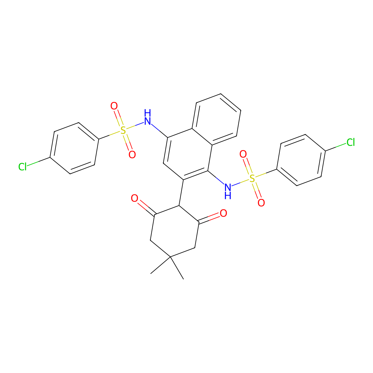 4-chloro-N-[4-[(4-chlorophenyl)sulfonylamino]-3-(4,4-dimethyl-2,6-dioxocyclohexyl)naphthalen-1-yl]benzenesulfonamide molecular structure, CAS 406474-52-0