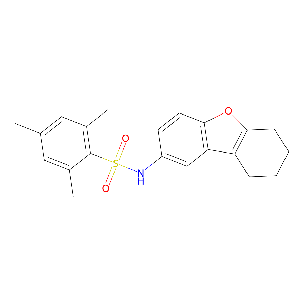2,4,6-trimethyl-N-(6,7,8,9-tetrahydrodibenzo[b,d]furan-2-yl)benzenesulfonamide molecular structure, CAS 406474-58-6