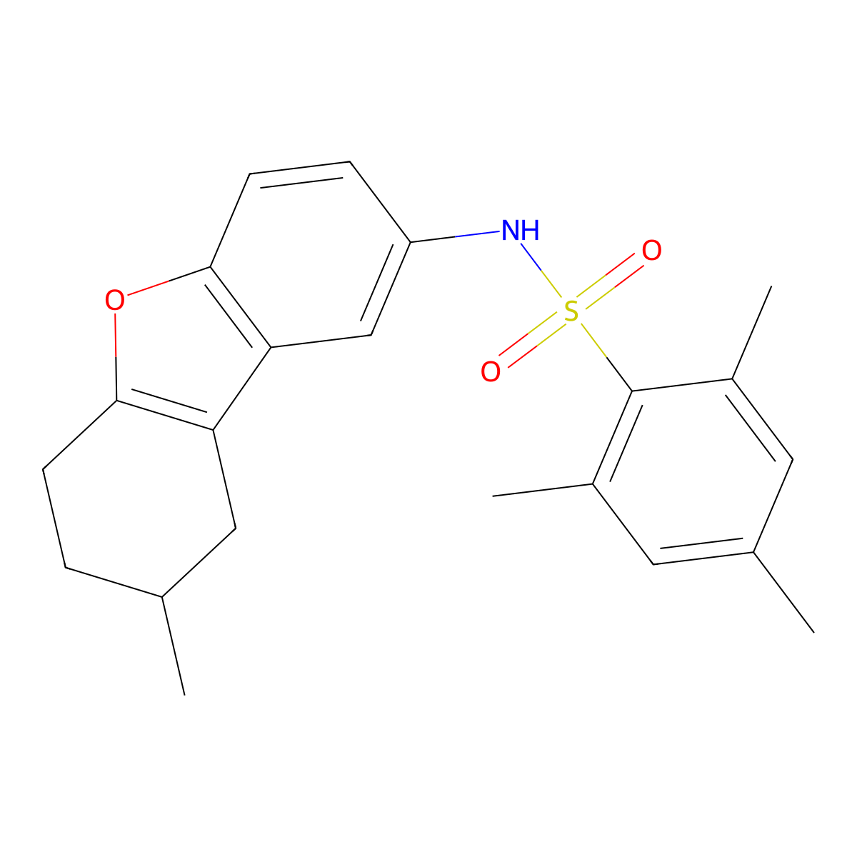 2,4,6-trimethyl-N-(8-methyl-6,7,8,9-tetrahydrodibenzofuran-2-yl)benzenesulfonamide molecular structure, CAS 406474-66-6