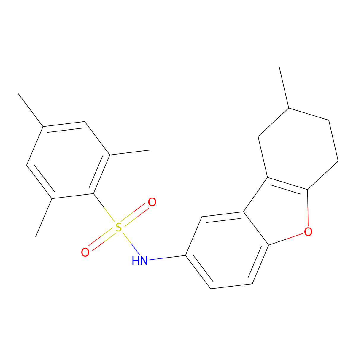 2,4,6-trimethyl-N-(8-methyl-6,7,8,9-tetrahydrodibenzofuran-2-yl)benzenesulfonamide molecular structure, CAS 406474-66-6
