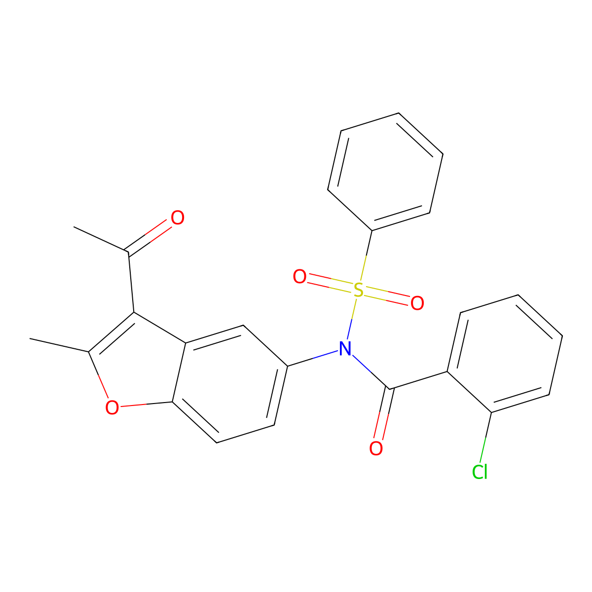 N-(3-acetyl-2-methyl-1-benzofuran-5-yl)-N-(benzenesulfonyl)-2-chlorobenzamide molecular structure, CAS 406475-47-6