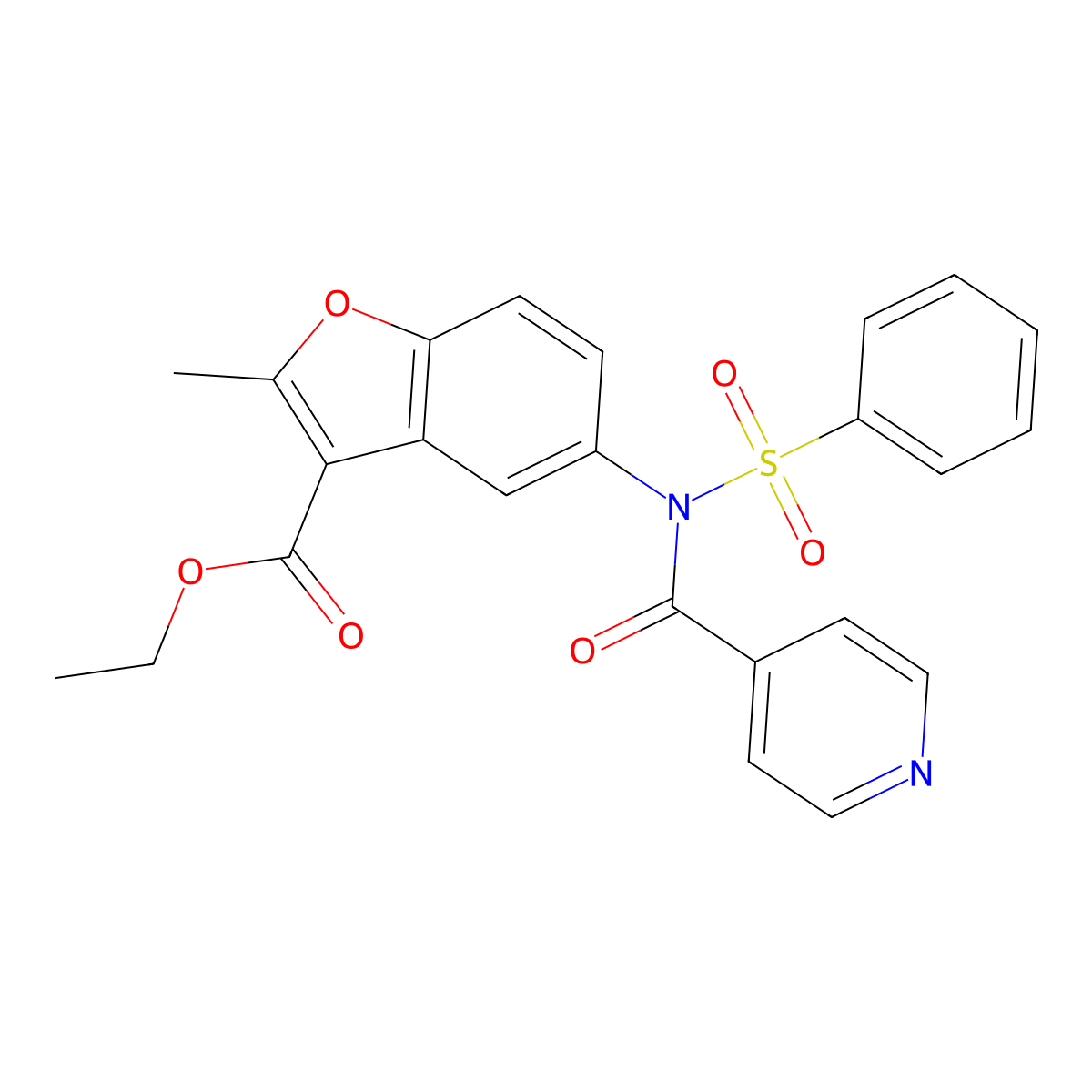 ethyl 2-methyl-5-(N-(phenylsulfonyl)isonicotinamido)benzofuran-3-carboxylate molecular structure, CAS 406475-59-0