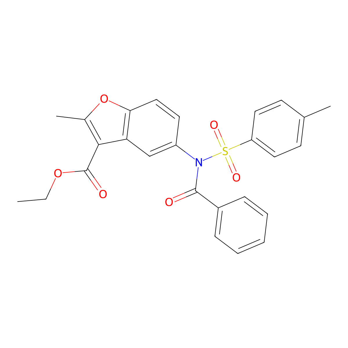 Ethyl 5-{benzoyl[(4-methylphenyl)sulfonyl]amino}-2-methyl-1-benzofuran-3-carboxylate molecular structure, CAS 406475-66-9