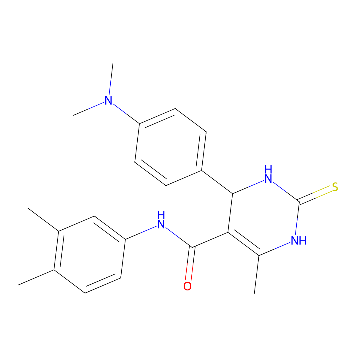 4-(4-(dimethylamino)phenyl)-N-(3,4-dimethylphenyl)-6-methyl-2-thioxo-1,2,3,4-tetrahydropyrimidine-5-carboxamide molecular structure, CAS 406690-55-9
