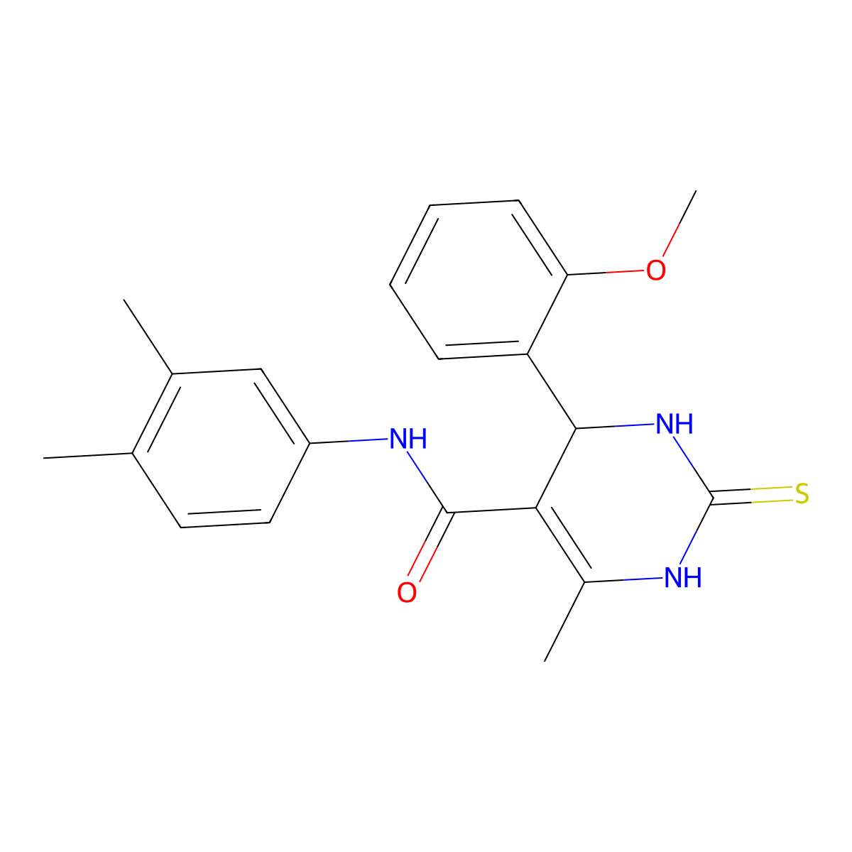 N-(3,4-dimethylphenyl)-4-(2-methoxyphenyl)-6-methyl-2-sulfanylidene-3,4-dihydro-1H-pyrimidine-5-carboxamide molecular structure, CAS 406690-69-5