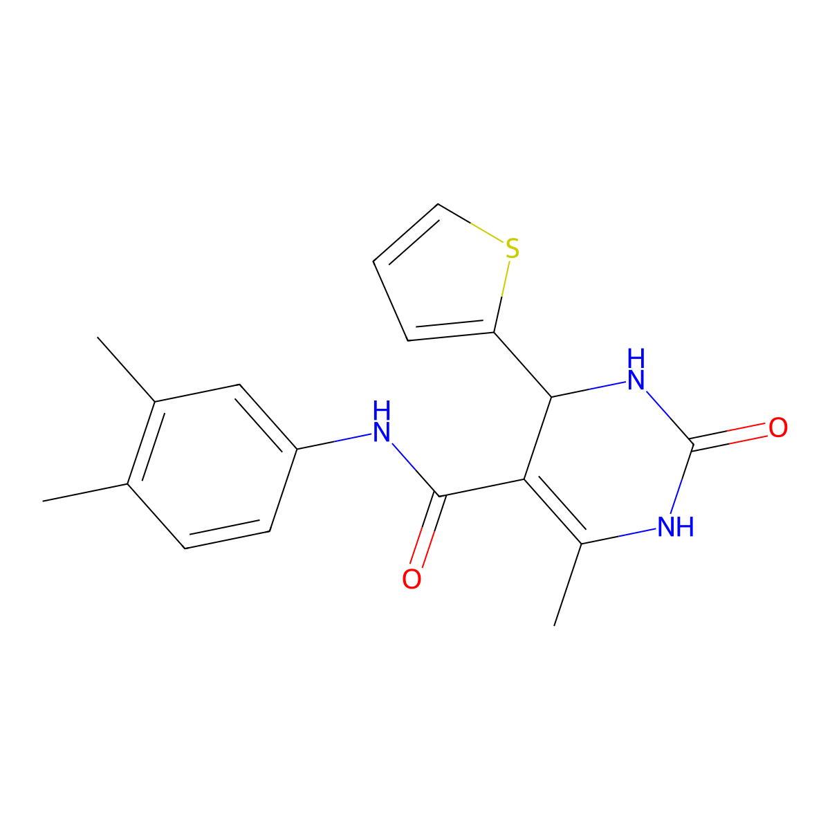 N-(3,4-dimethylphenyl)-6-methyl-2-oxo-4-(thiophen-2-yl)-1,2,3,4-tetrahydropyrimidine-5-carboxamide molecular structure, CAS 406691-15-4