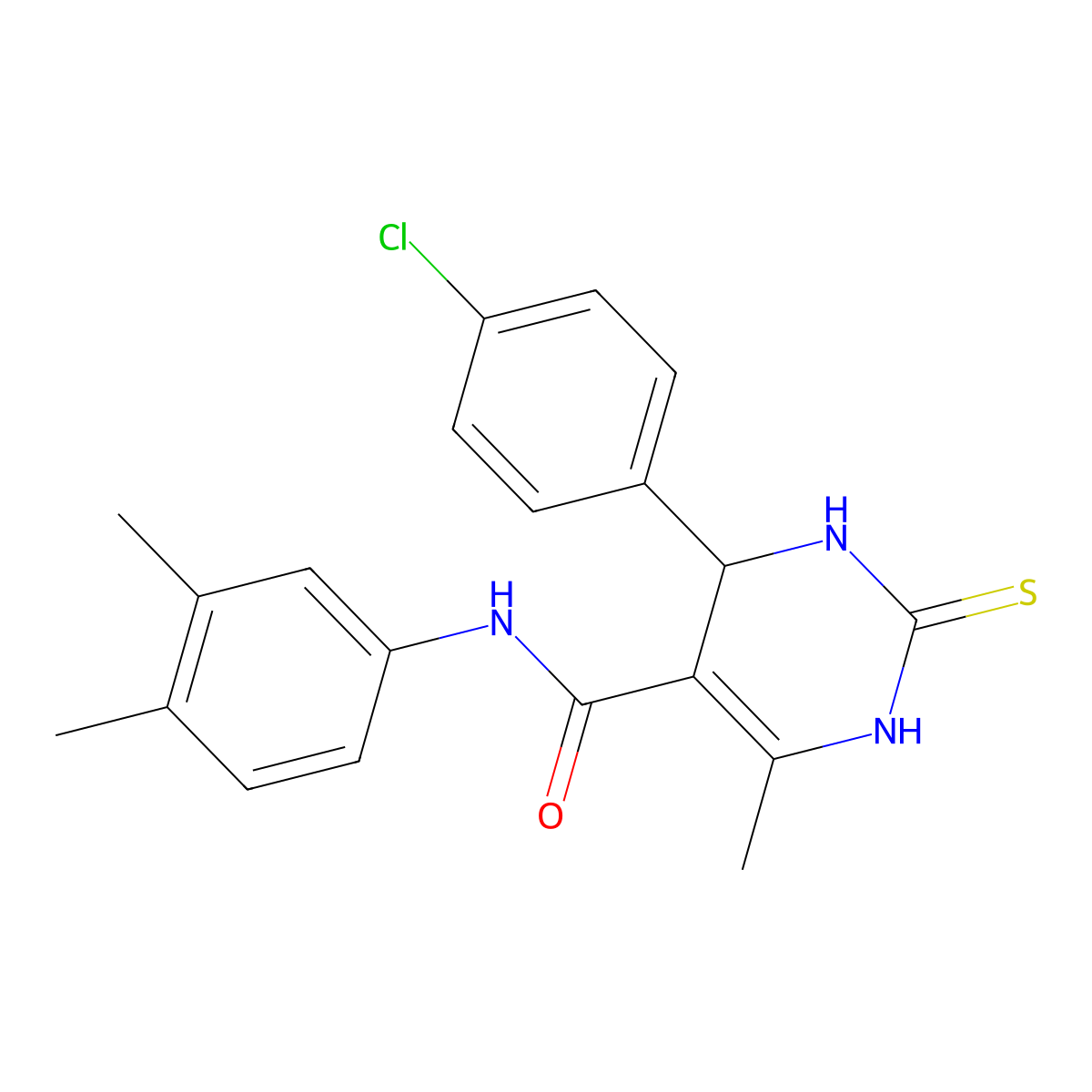 4-(4-chlorophenyl)-N-(3,4-dimethylphenyl)-6-methyl-2-sulfanylidene-3,4-dihydro-1H-pyrimidine-5-carboxamide molecular structure, CAS 406691-81-4