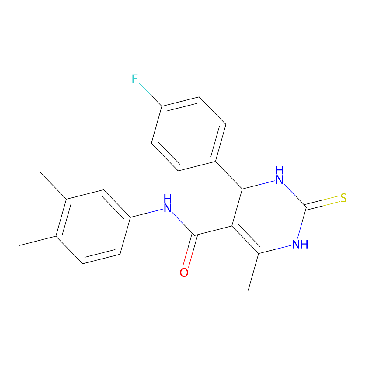 N-(3,4-dimethylphenyl)-4-(4-fluorophenyl)-6-methyl-2-sulfanylidene-3,4-dihydro-1H-pyrimidine-5-carboxamide molecular structure, CAS 406691-82-5