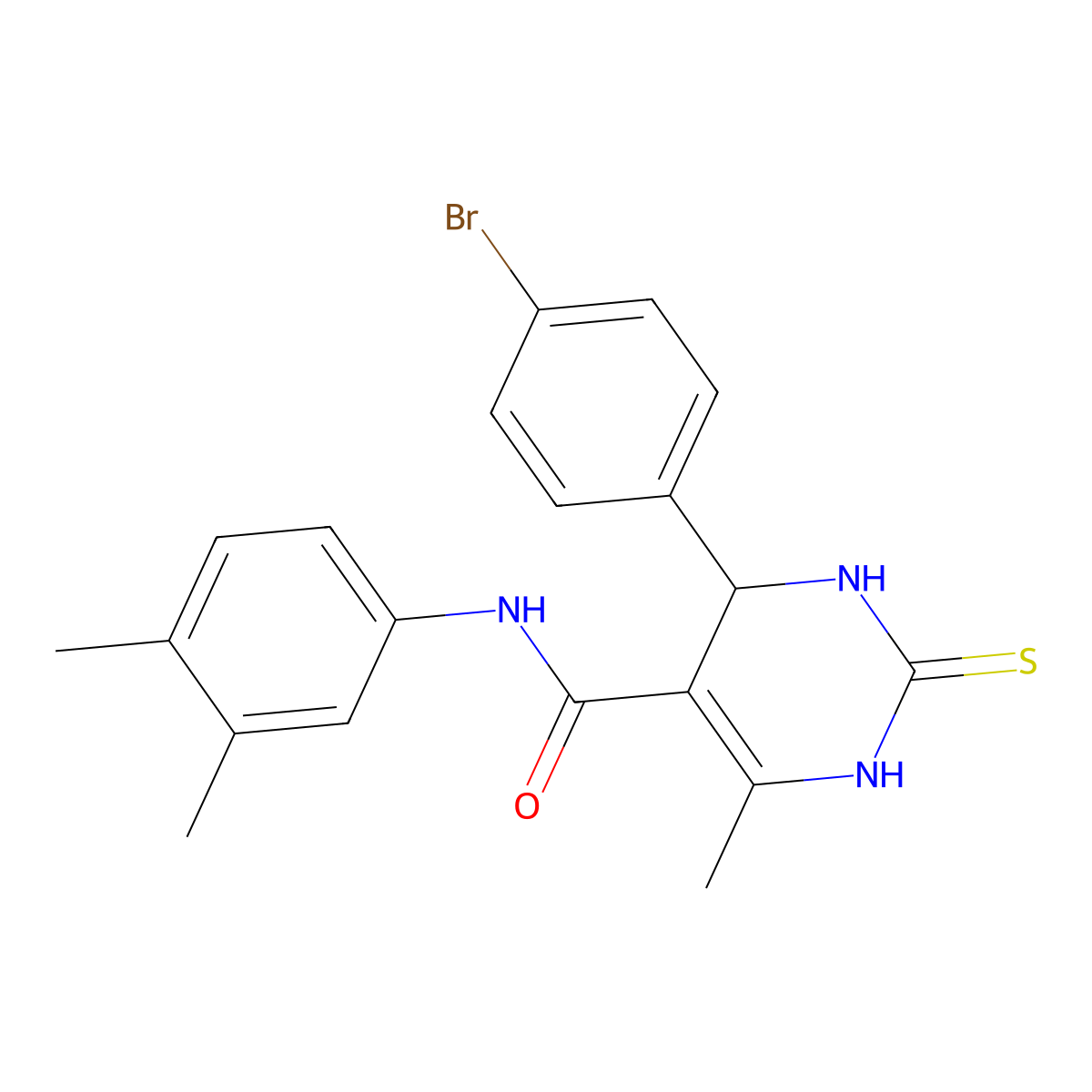 4-(4-bromophenyl)-N-(3,4-dimethylphenyl)-6-methyl-2-thioxo-1,2,3,4-tetrahydropyrimidine-5-carboxamide molecular structure, CAS 406691-86-9