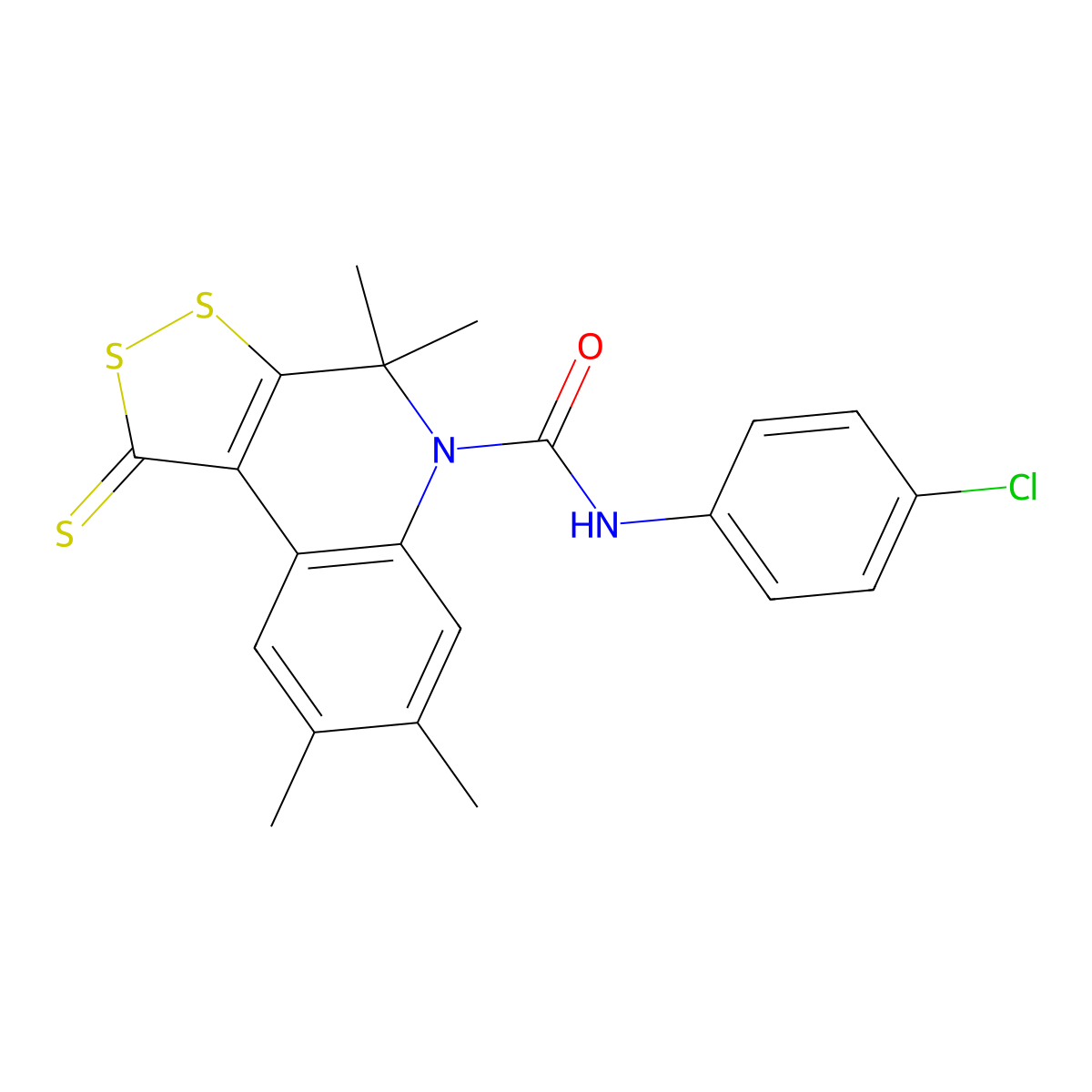 N-(4-chlorophenyl)-4,4,7,8-tetramethyl-1-thioxo-1,4-dihydro-5H-[1,2]dithiolo[3,4-c]quinoline-5-carboxamide molecular structure, CAS 406695-46-3