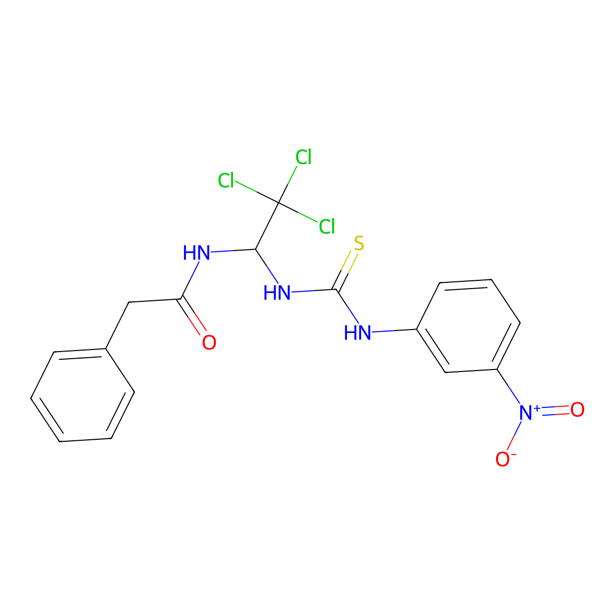 N-[2,2,2-Trichloro-1-[[[(3-nitrophenyl)amino]thioxomethyl]amino]ethyl]benzeneacetamide molecular structure, CAS 406710-22-3