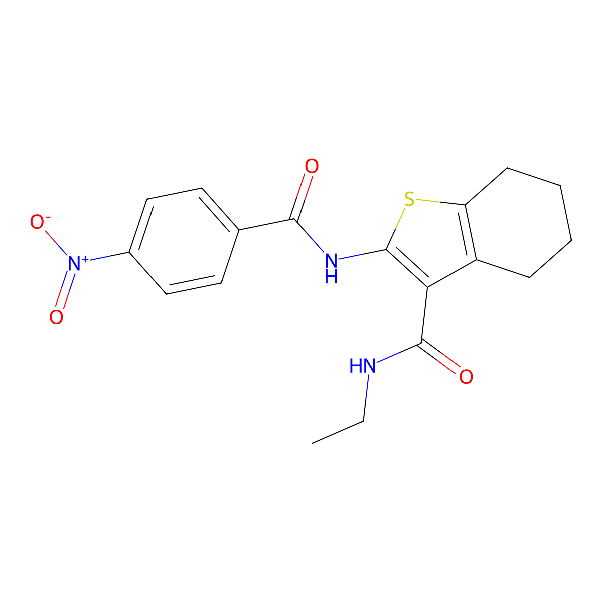 N-ethyl-2-[(4-nitrobenzoyl)amino]-4,5,6,7-tetrahydro-1-benzothiophene-3-carboxamide molecular structure, CAS 406711-27-1