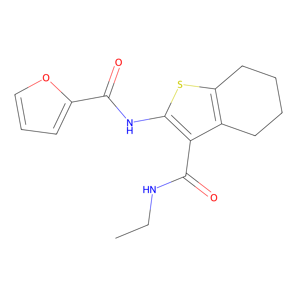 N-[3-(ethylcarbamoyl)-4,5,6,7-tetrahydro-1-benzothiophen-2-yl]furan-2-carboxamide molecular structure, CAS 406711-34-0