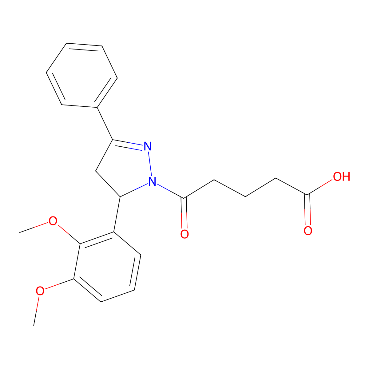 5-[5-(2,3-dimethoxyphenyl)-3-phenyl-4,5-dihydro-1H-pyrazol-1-yl]-5-oxopentanoic acid molecular structure, CAS 406713-29-9