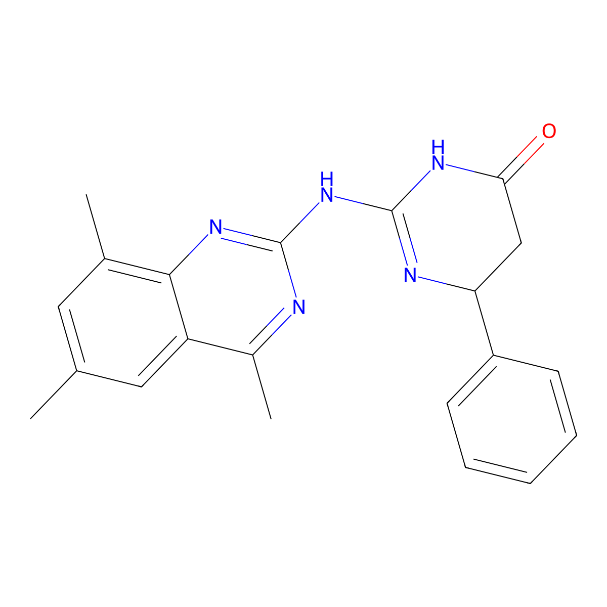 6-phenyl-2-[(4,6,8-trimethylquinazolin-2-yl)amino]-5,6-dihydropyrimidin-4(3H)-one molecular structure, CAS 406714-01-0