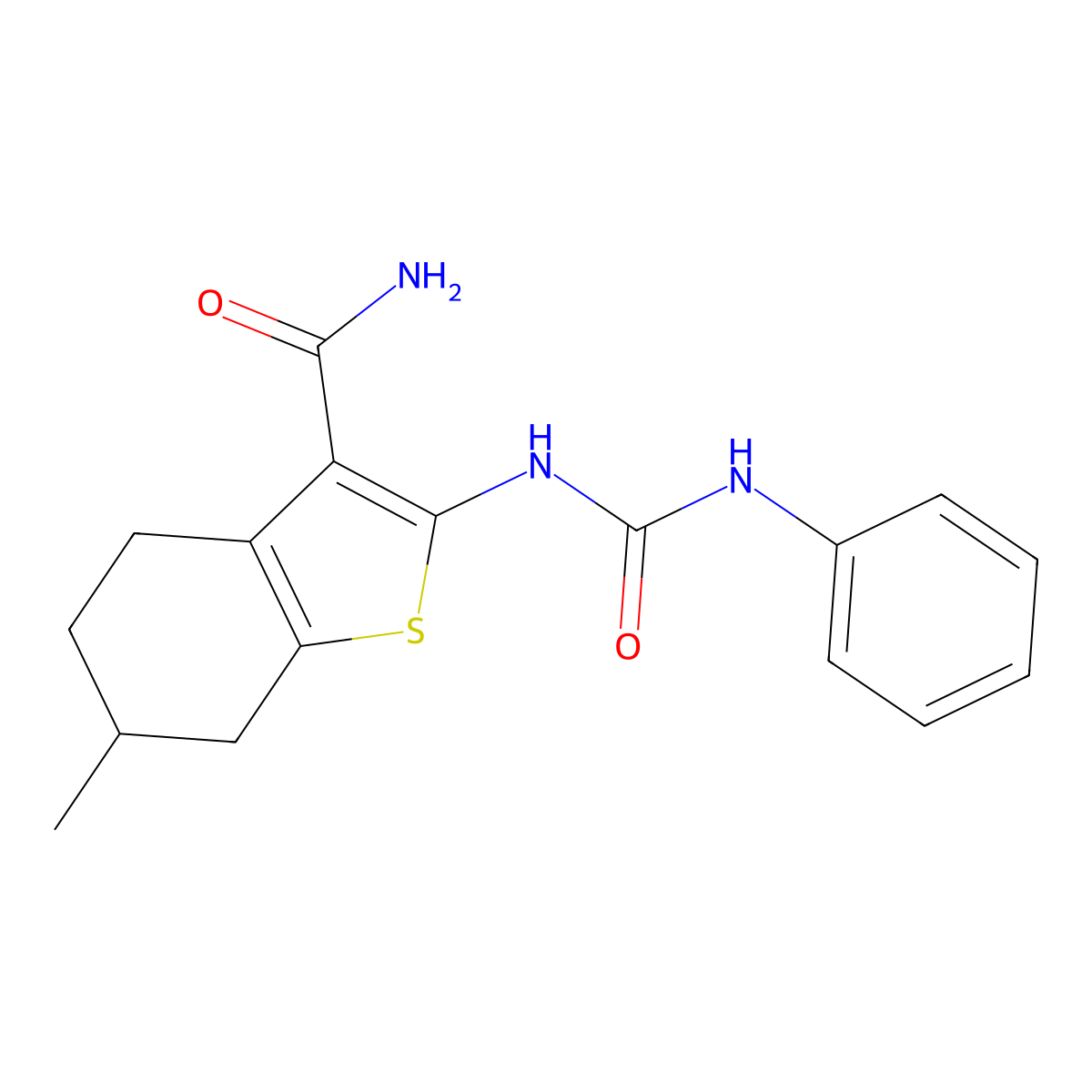 6-Methyl-2-[(phenylcarbamoyl)amino]-4,5,6,7-tetrahydro-1-benzothiophene-3-carboxamide molecular structure, CAS 406722-84-7