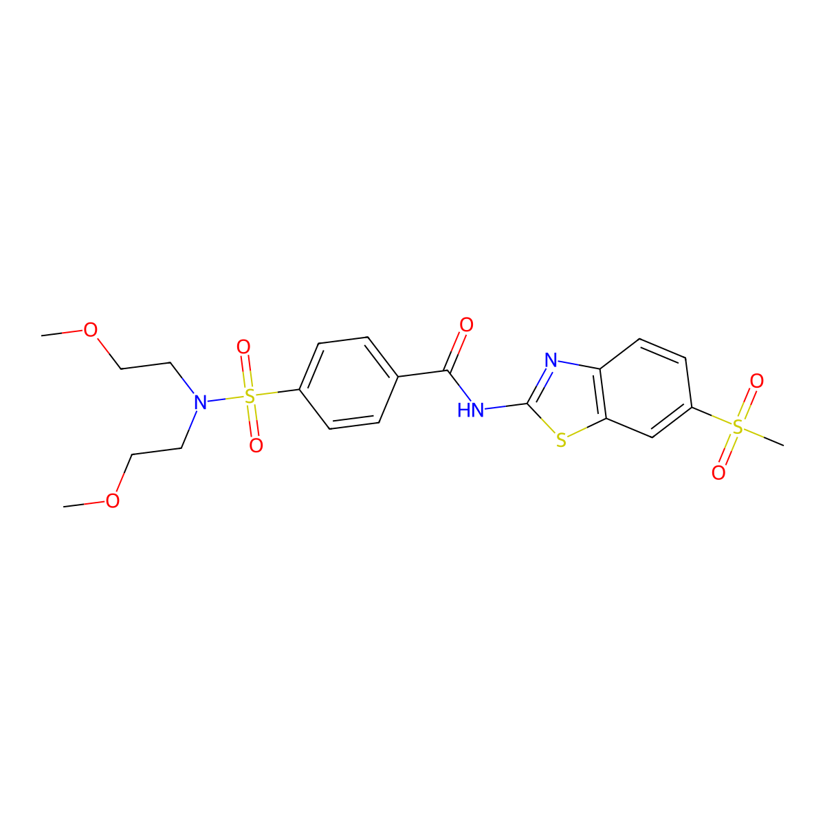 4-[bis(2-methoxyethyl)sulfamoyl]-N-(6-methanesulfonyl-1,3-benzothiazol-2-yl)benzamide molecular structure, CAS 406722-88-1