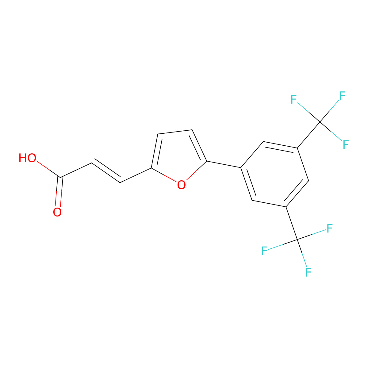 3-[5-[3,5-Bis(trifluoromethyl)phenyl]furan-2-yl]prop-2-enoic acid molecular structure, CAS 406725-93-7